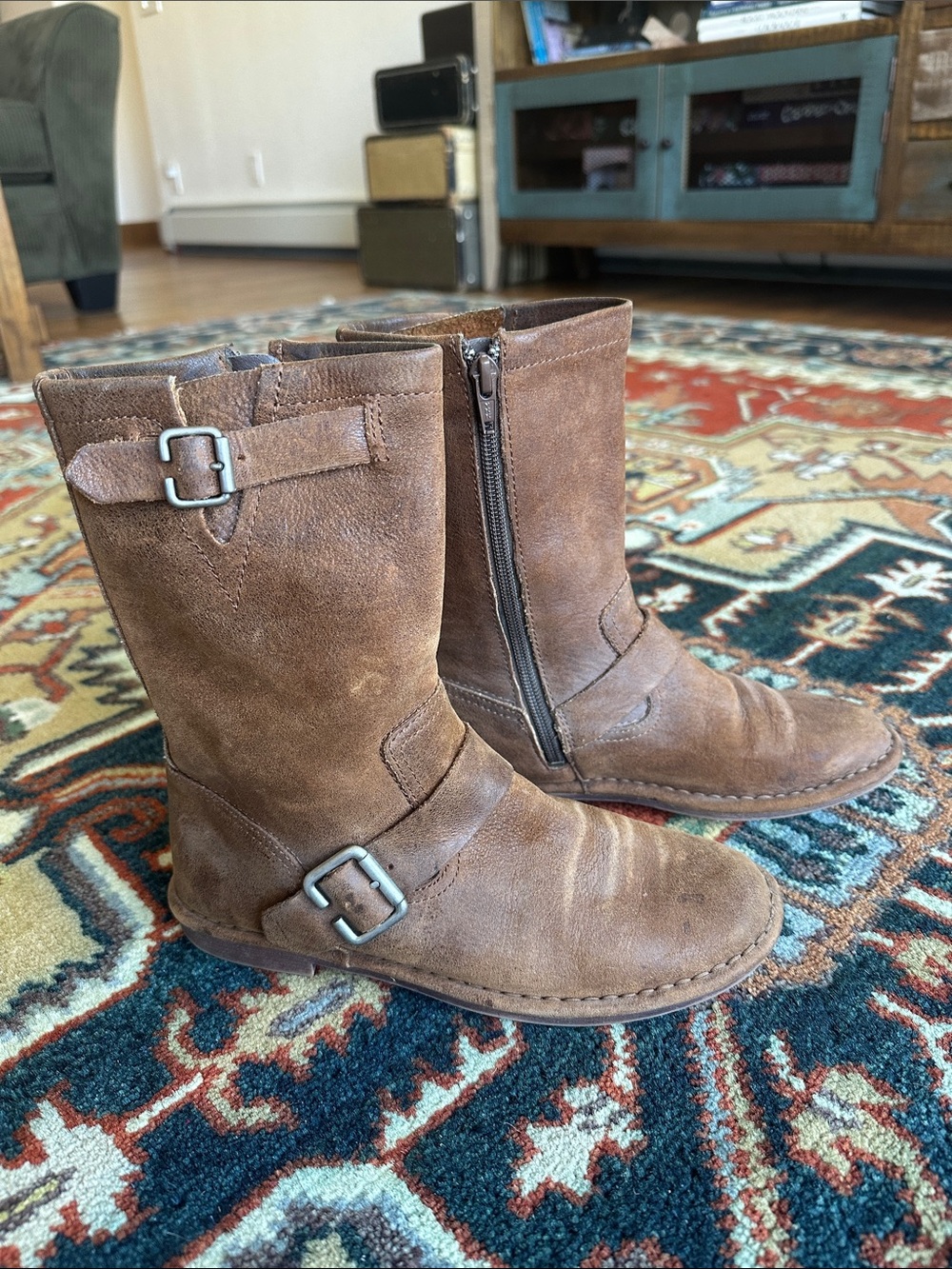 Hush Puppies Brown Suede Mid-Calf Buckle Boots